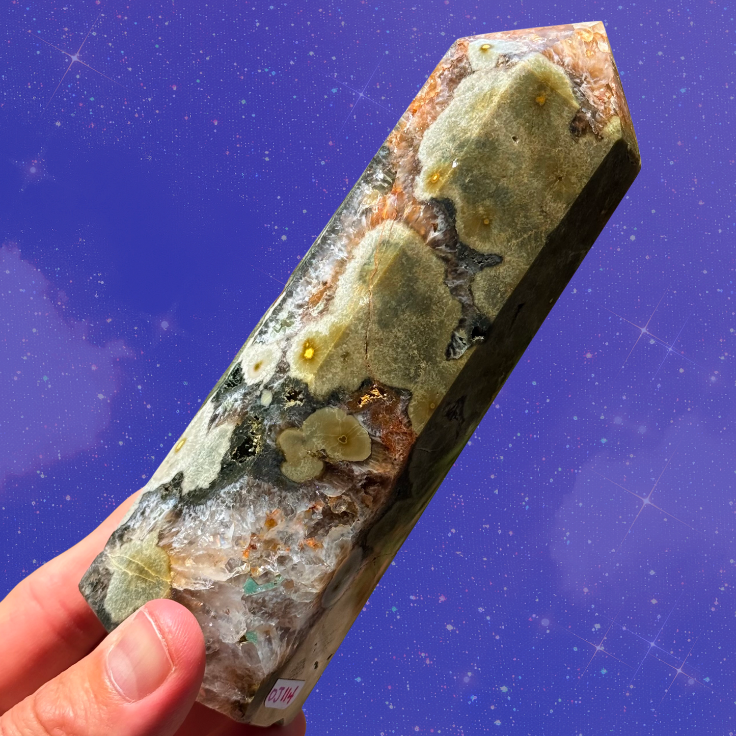 SALE! Kabamby Jasper Tower with Gorgeous Golden Healer Quartz OJ114