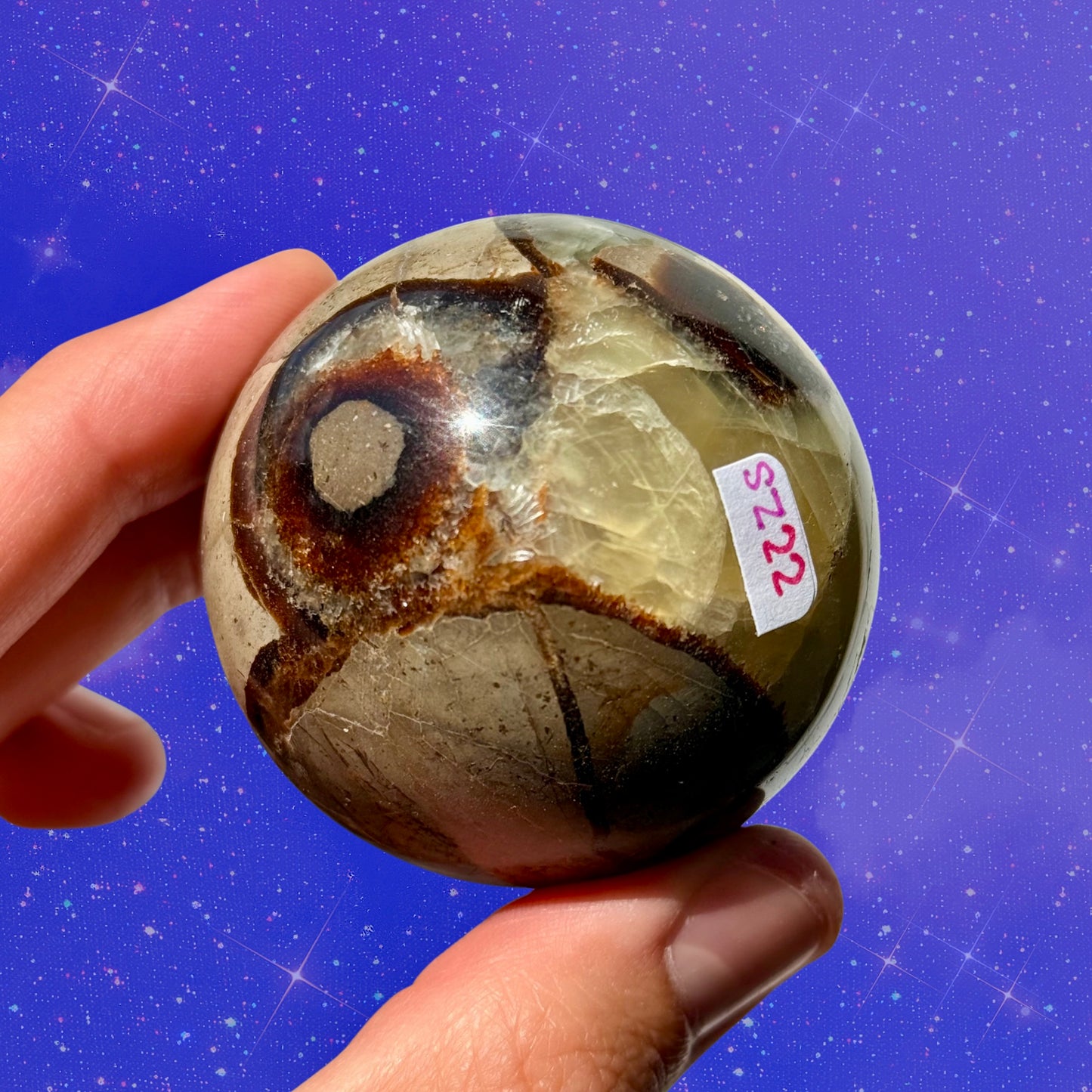 Ancient Septarian Sphere, UV Reactive