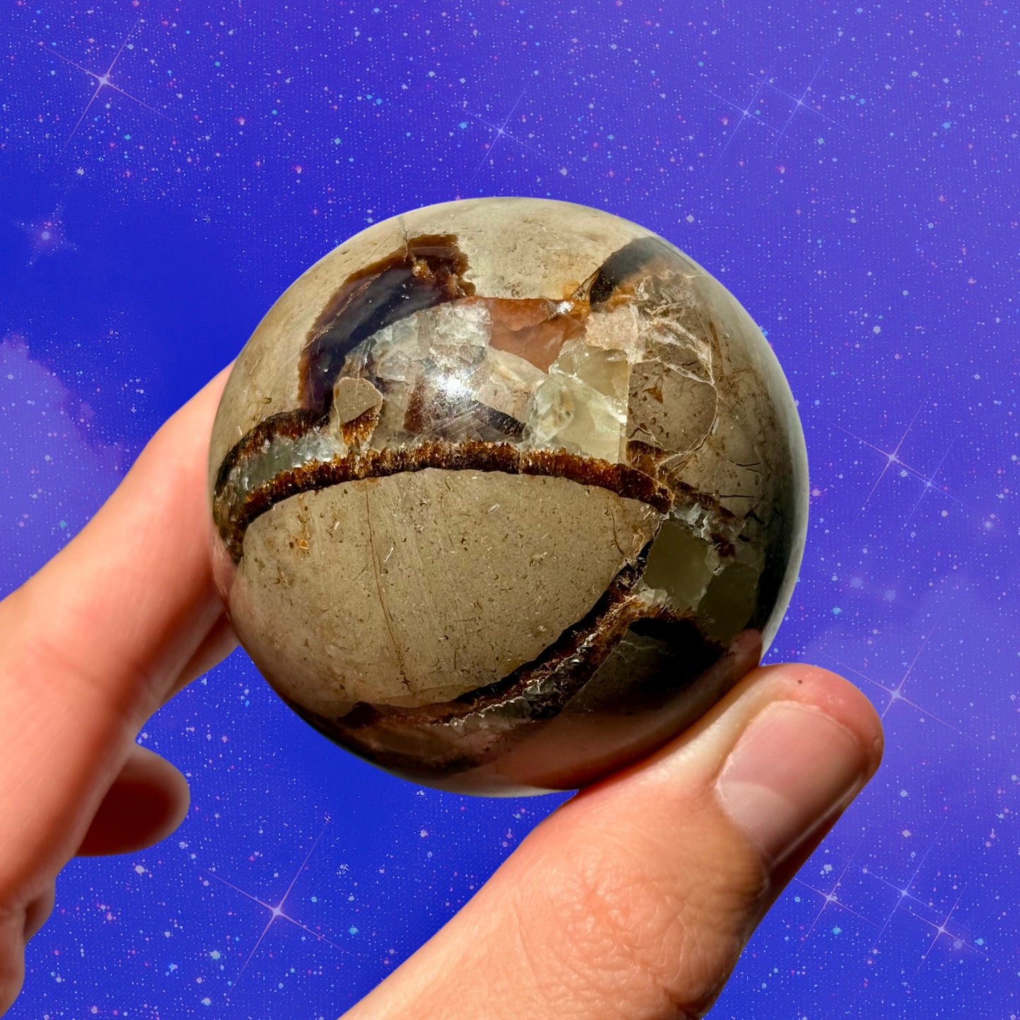 Ancient Septarian Sphere, UV Reactive