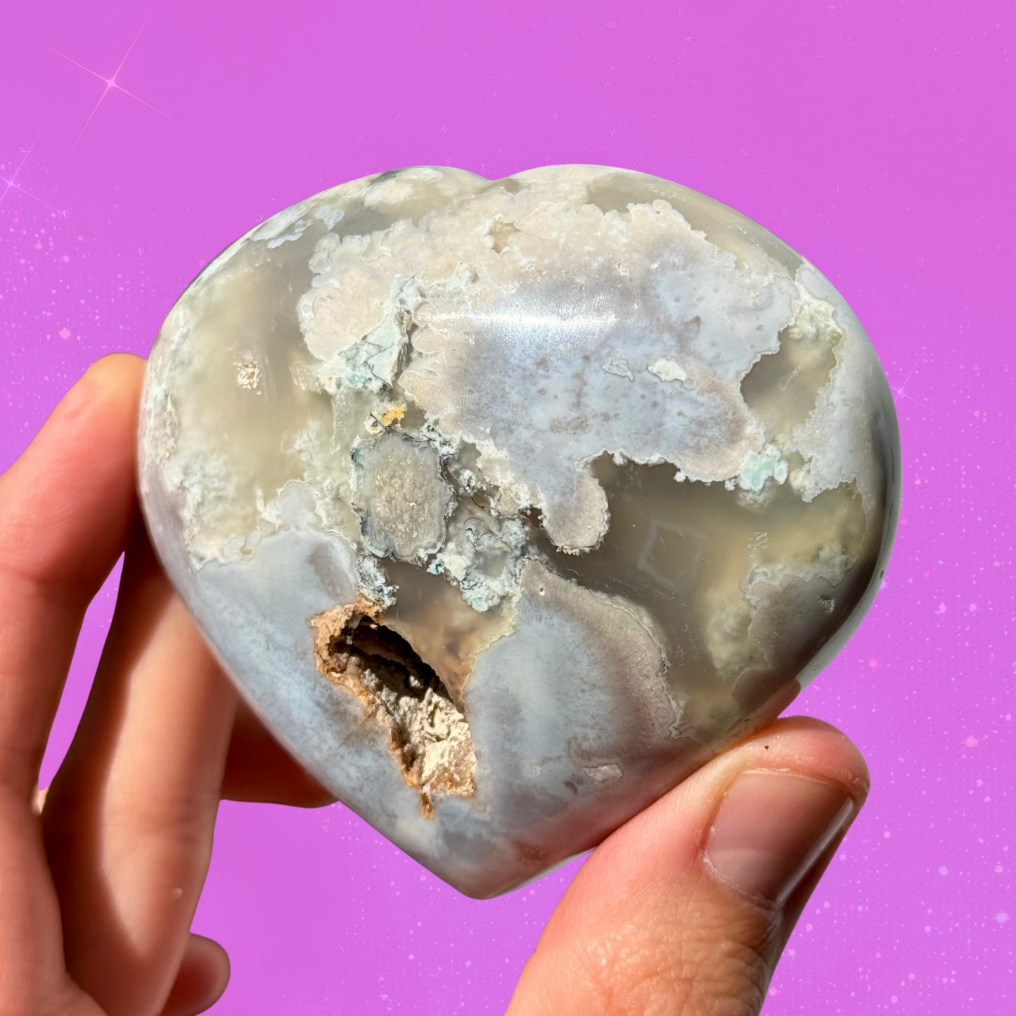 Pastel Blue Flower Agate Heart C07