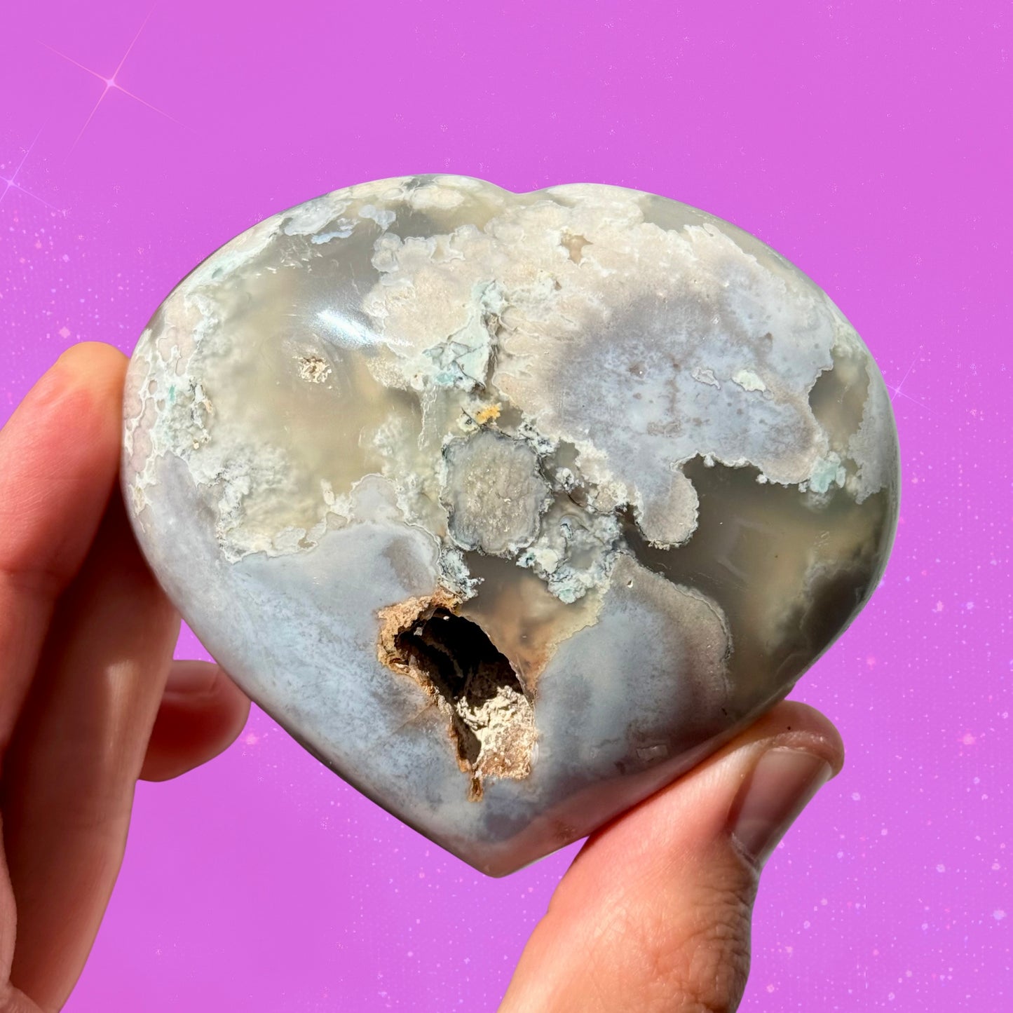 Pastel Blue Flower Agate Heart C07