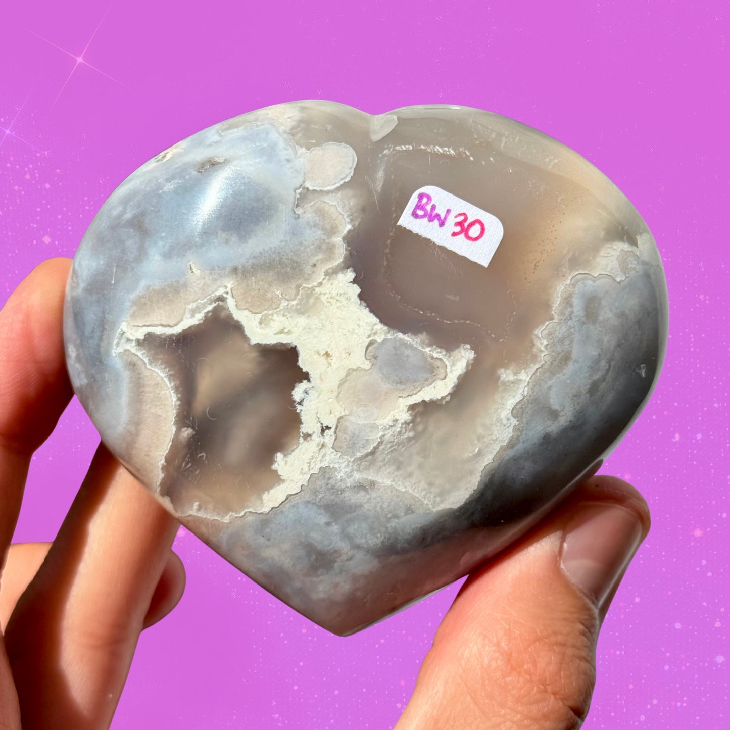 Pastel Blue Flower Agate Heart C07