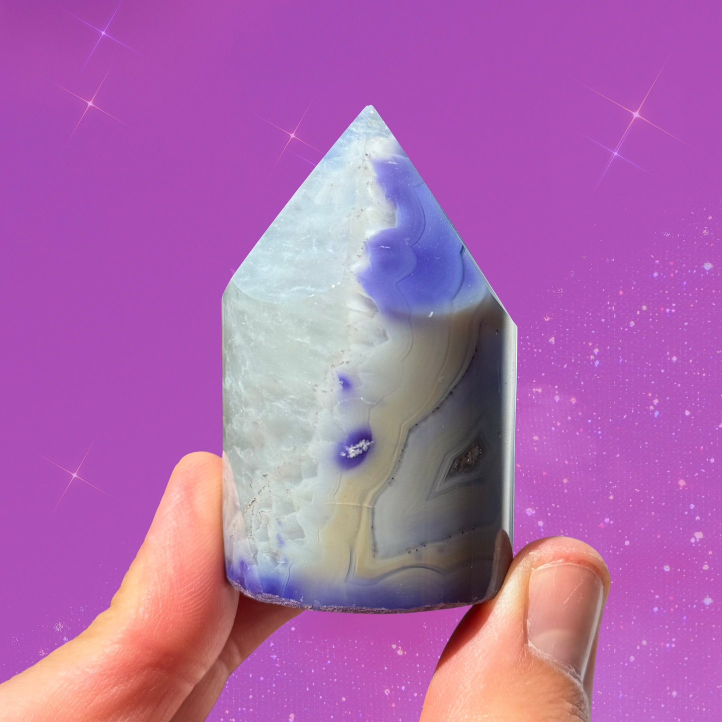 Swirly Purple Agate and Quartz Cylinder Tower with Dye Added