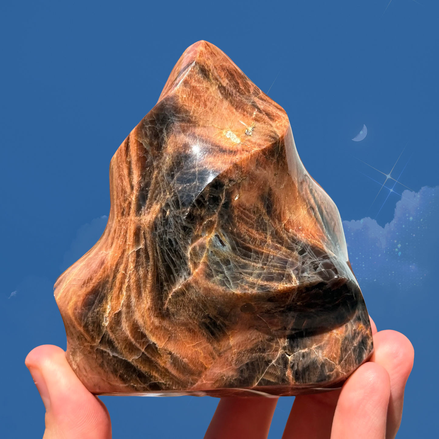 Golden-Toned Black Moonstone Flame C22
