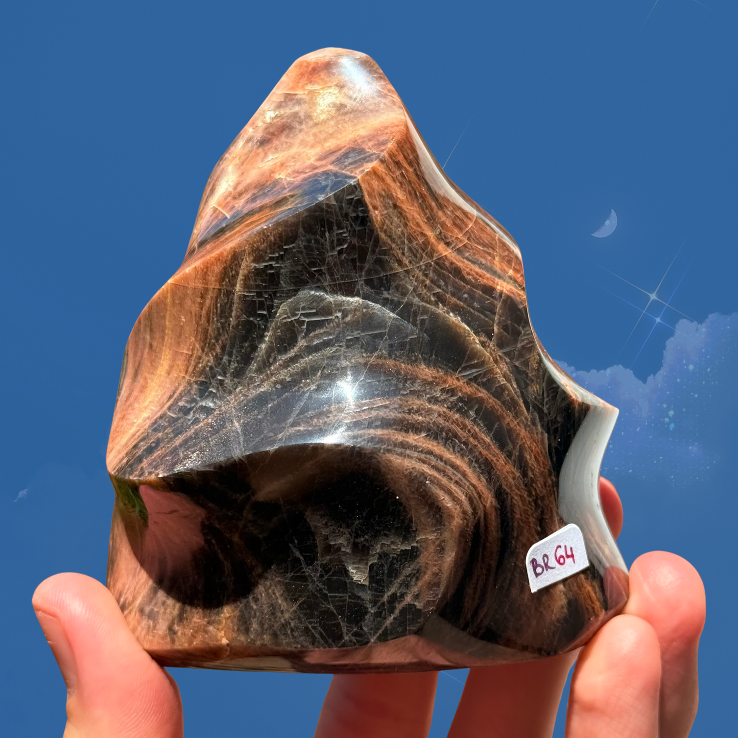 Golden-Toned Black Moonstone Flame C22