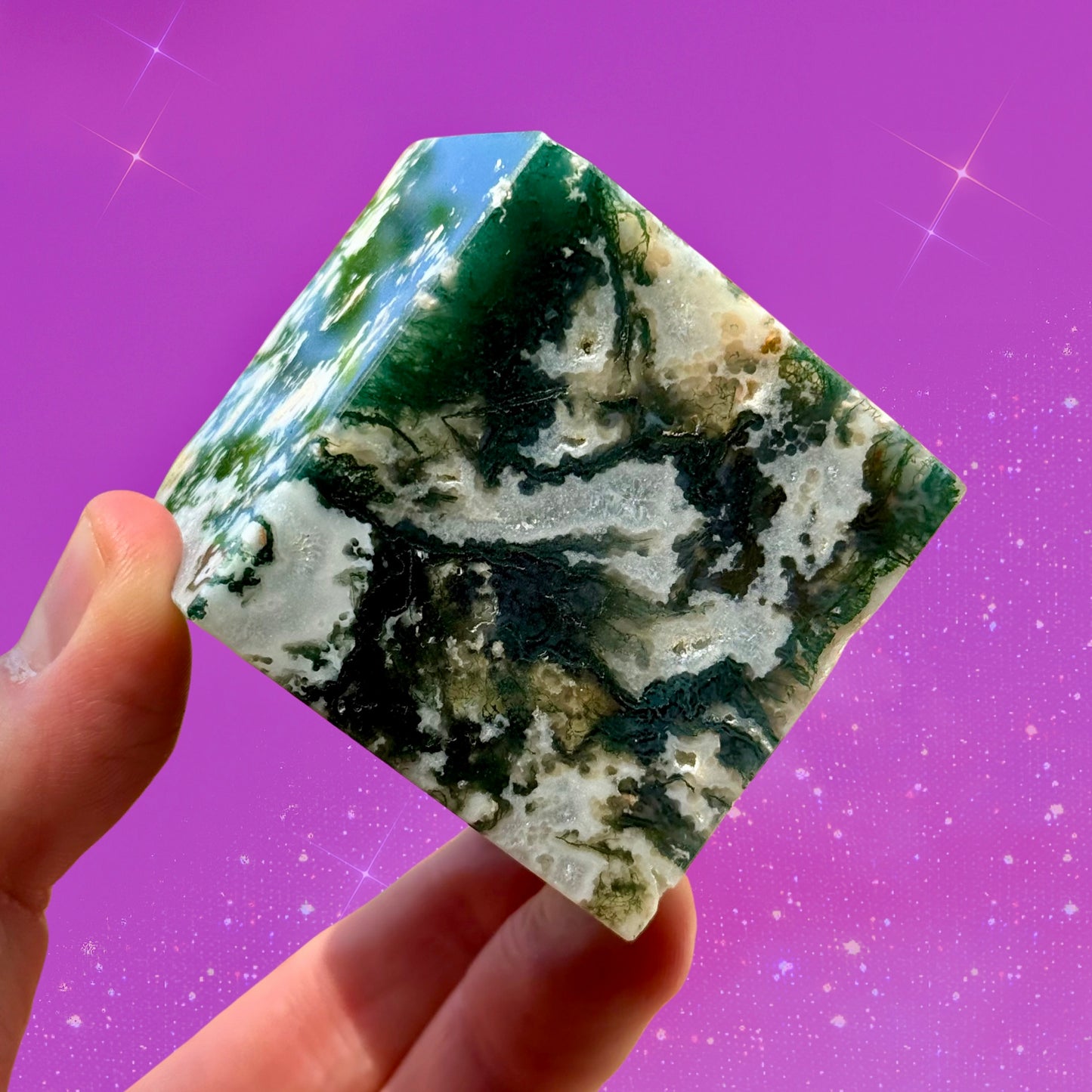 Moss Agate Cube C23