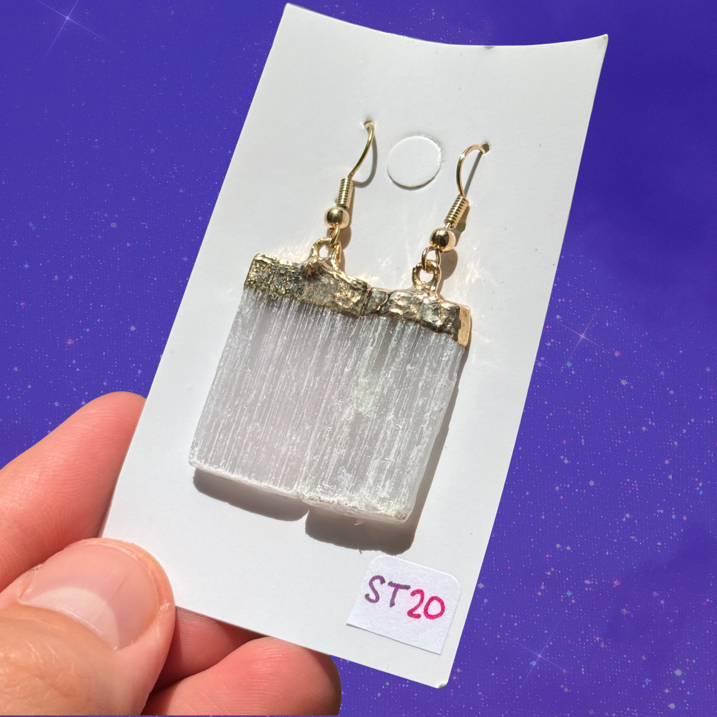 Satin Spar Dangling Gold-Plated 925 Silver Earrings
