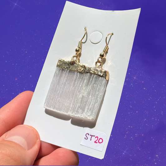 Satin Spar Dangling Gold-Plated 925 Silver Earrings