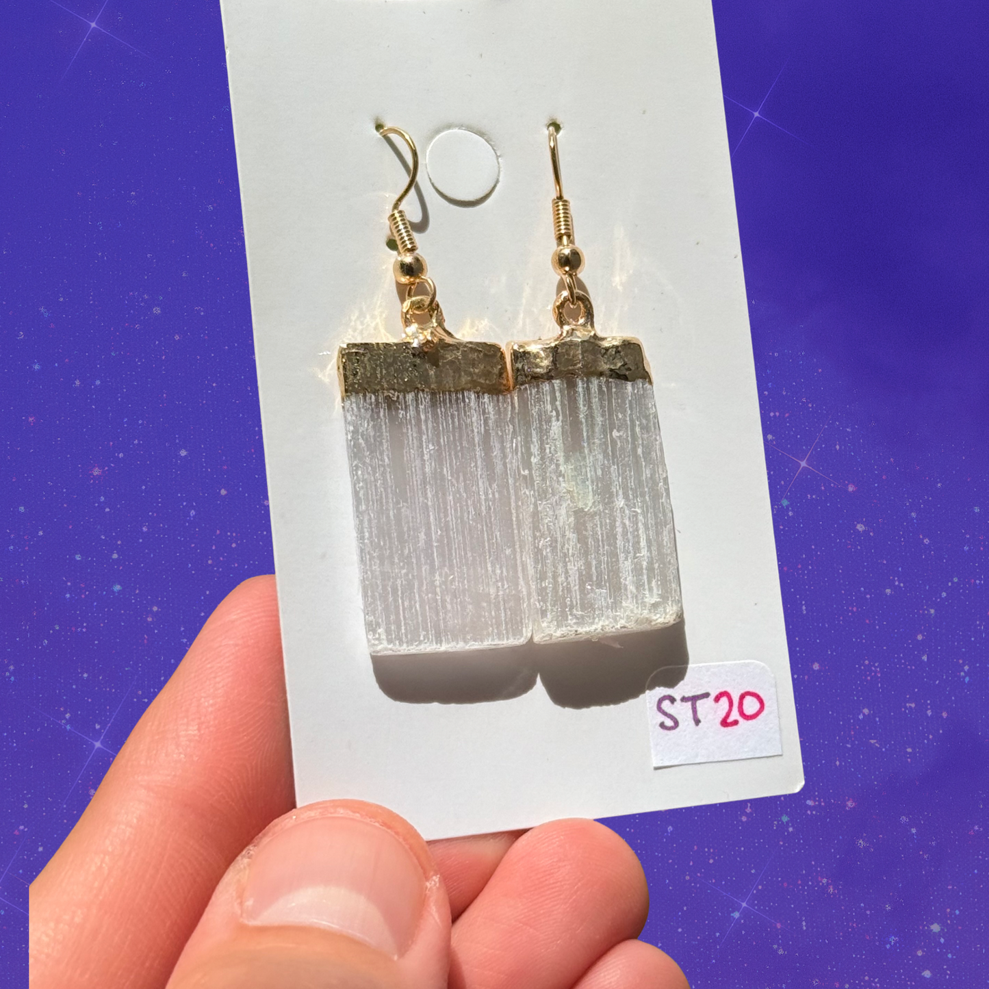Satin Spar Dangling Gold-Plated 925 Silver Earrings