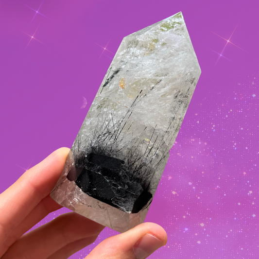 Intense High-Quality Black Tourmaline in Quartz Tower