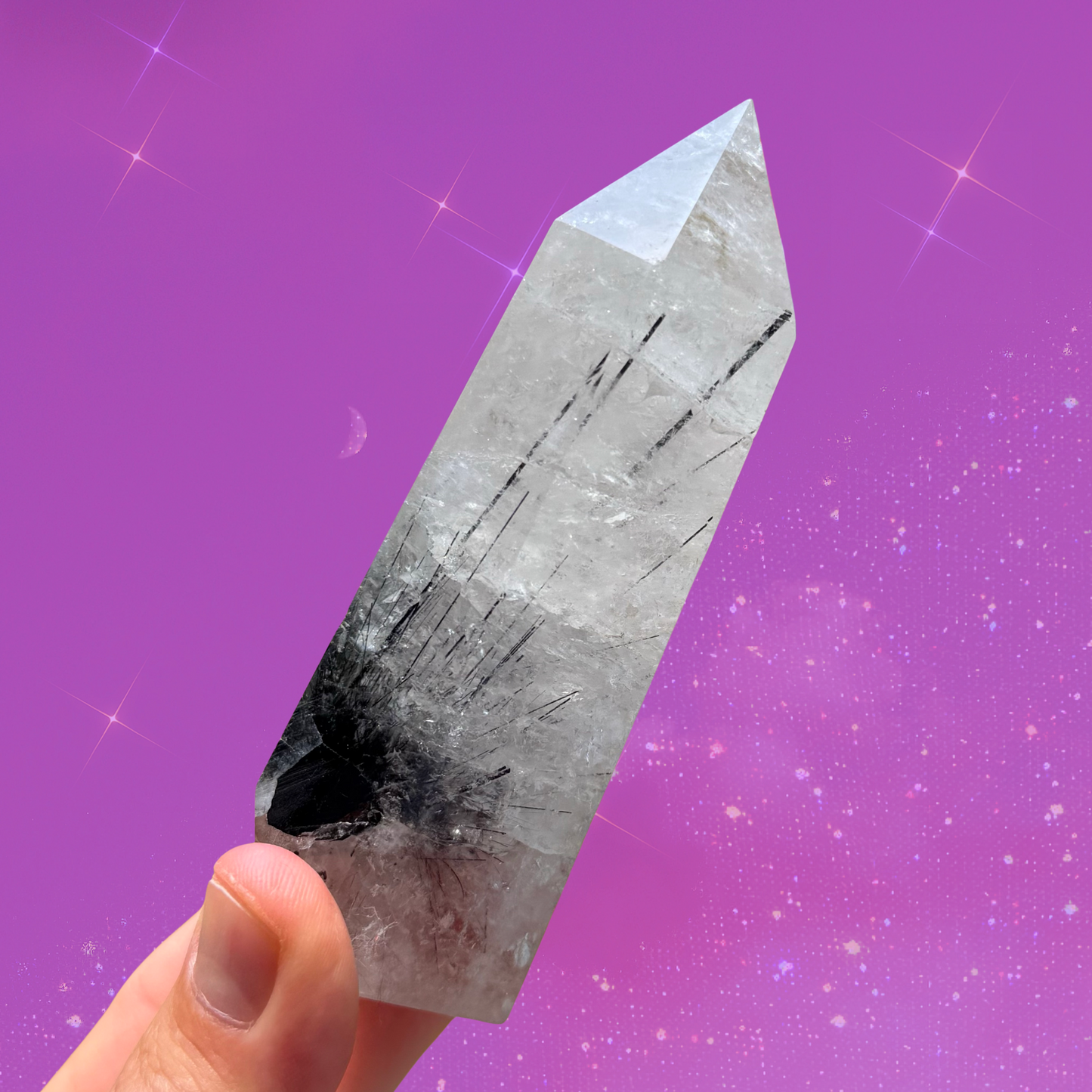 Intense High-Quality Black Tourmaline in Quartz Tower BT108