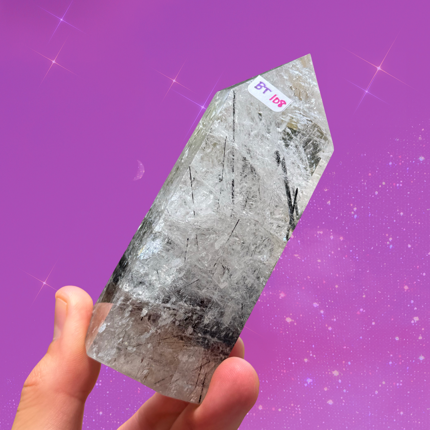 Intense High-Quality Black Tourmaline in Quartz Tower BT108