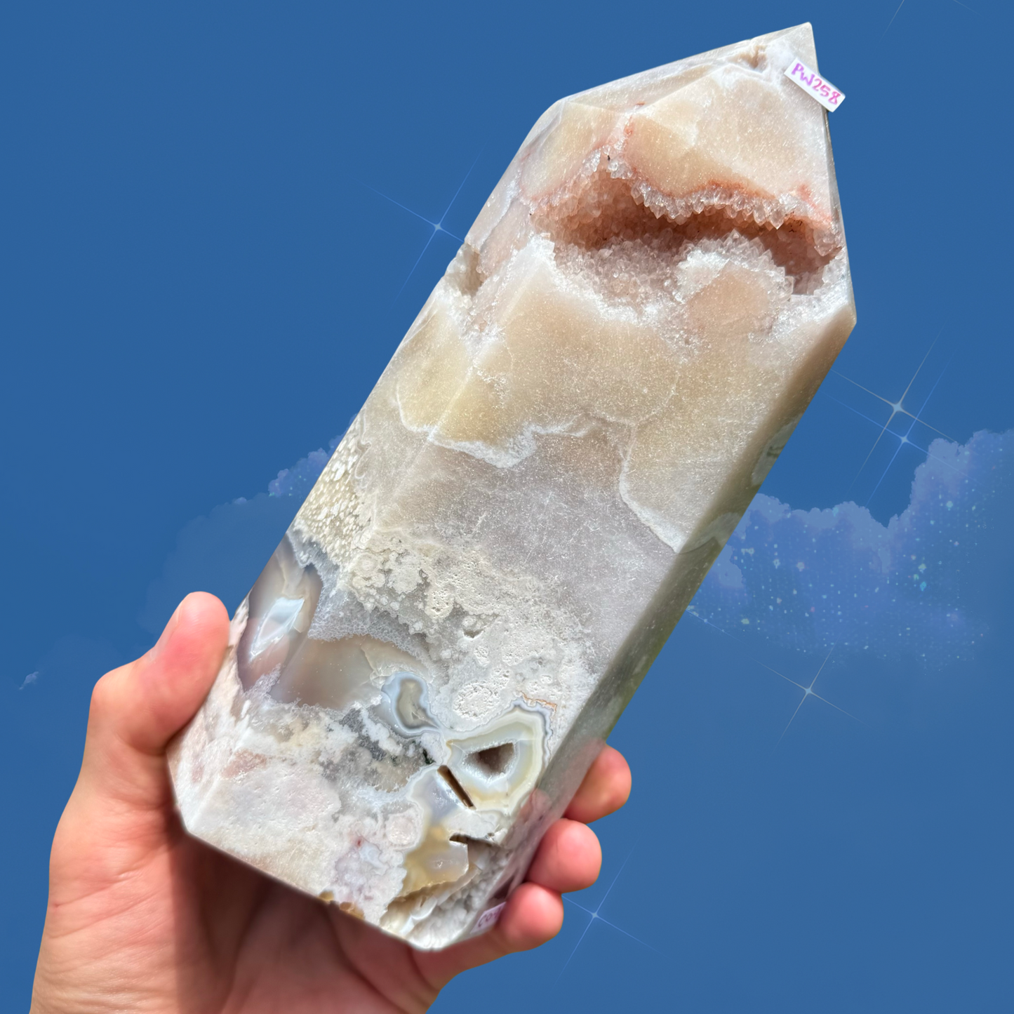 One-of-a-kind Pink Amethyst Chunky Tower with Agate Patterns