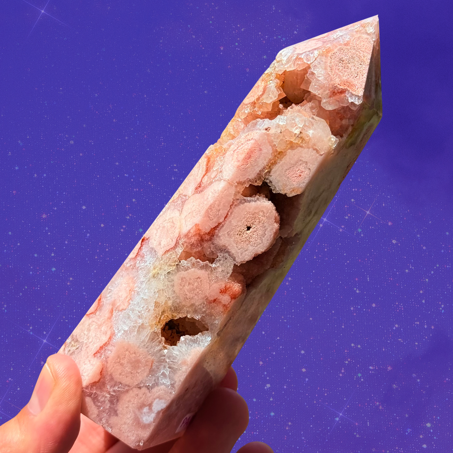 Pretty, High-Quality Pink Amethyst Tower with Big Flowers