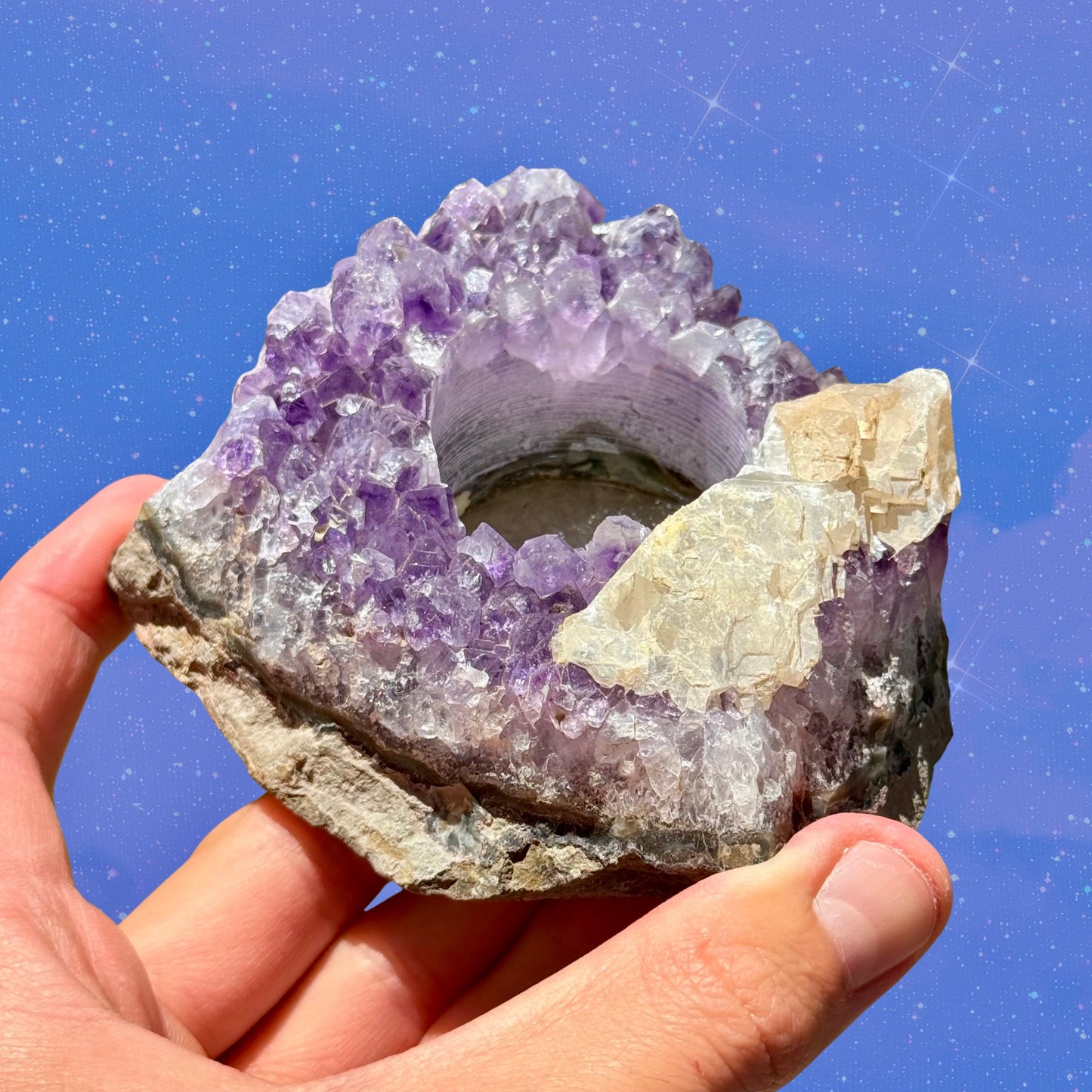 Amazing Amethyst Cluster with Calcite Candle Holder AT32