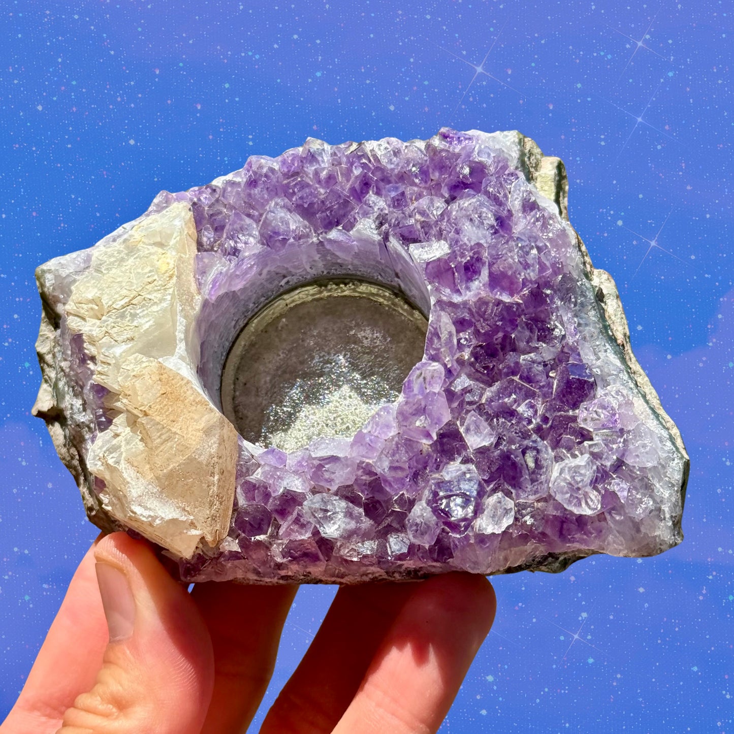 Amazing Amethyst Cluster with Calcite Candle Holder AT32