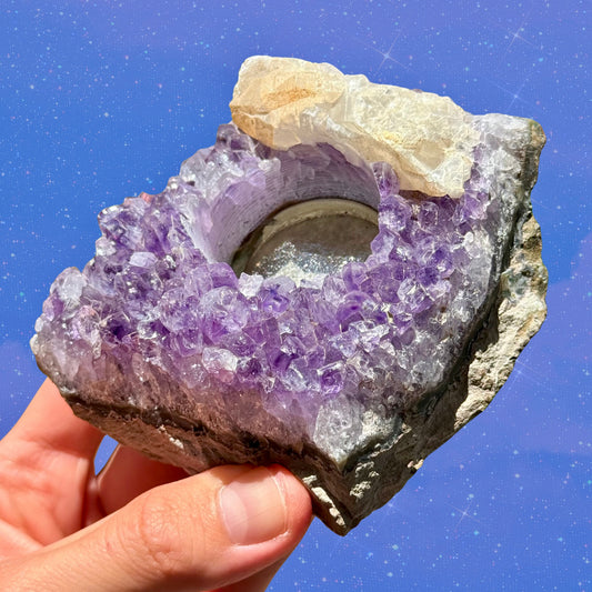 Amazing Amethyst Cluster with Calcite Candle Holder
