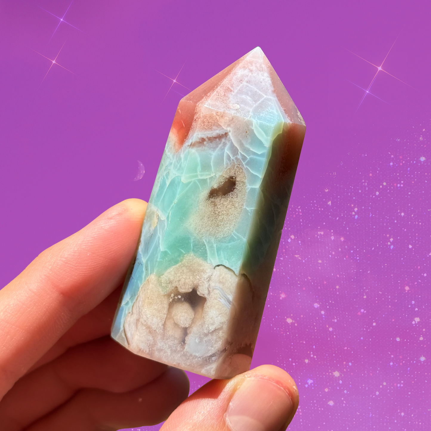 Gorgeous Green Flower Agate Tower