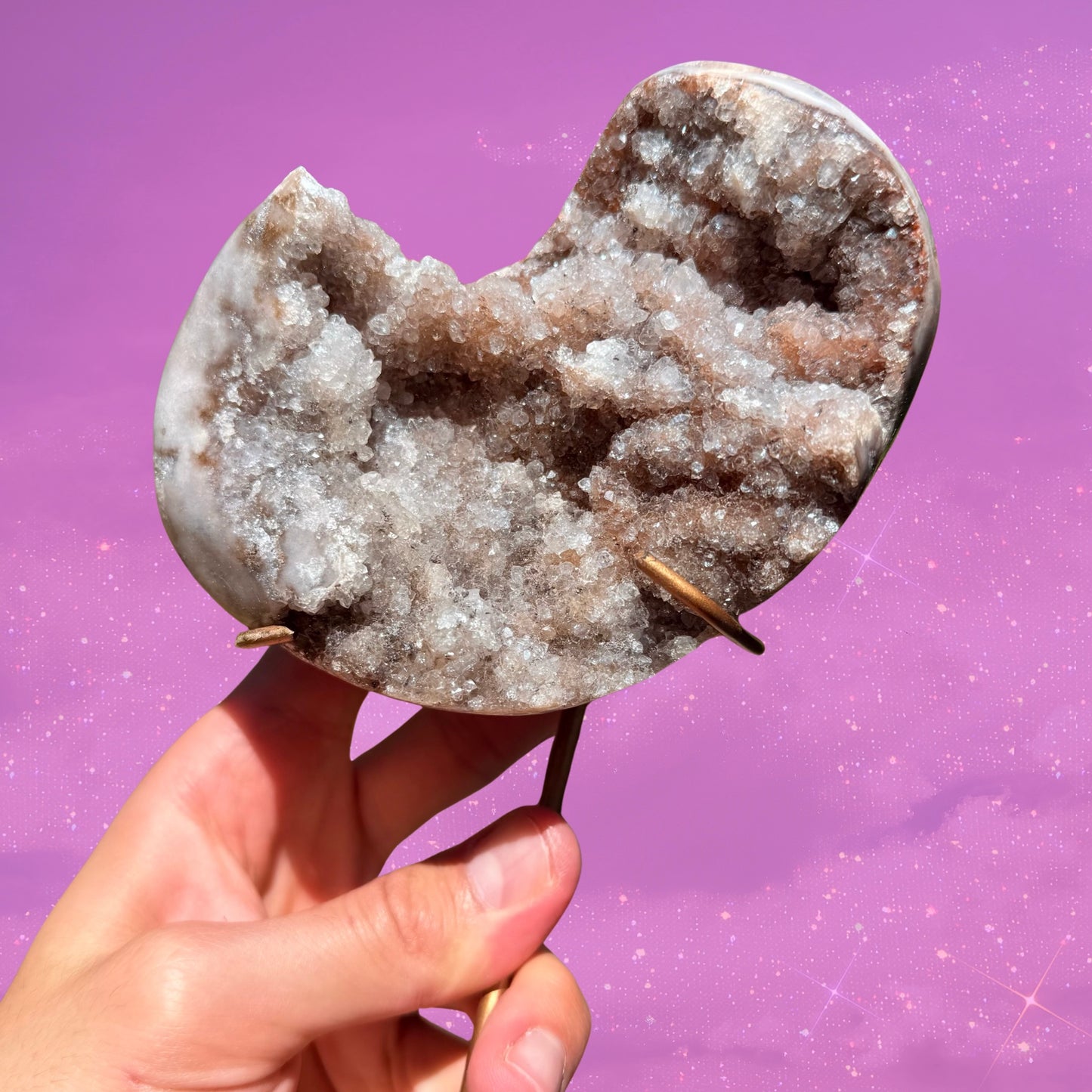 Druzy Pink Amethyst Natural Half-Moon Formation on Stand