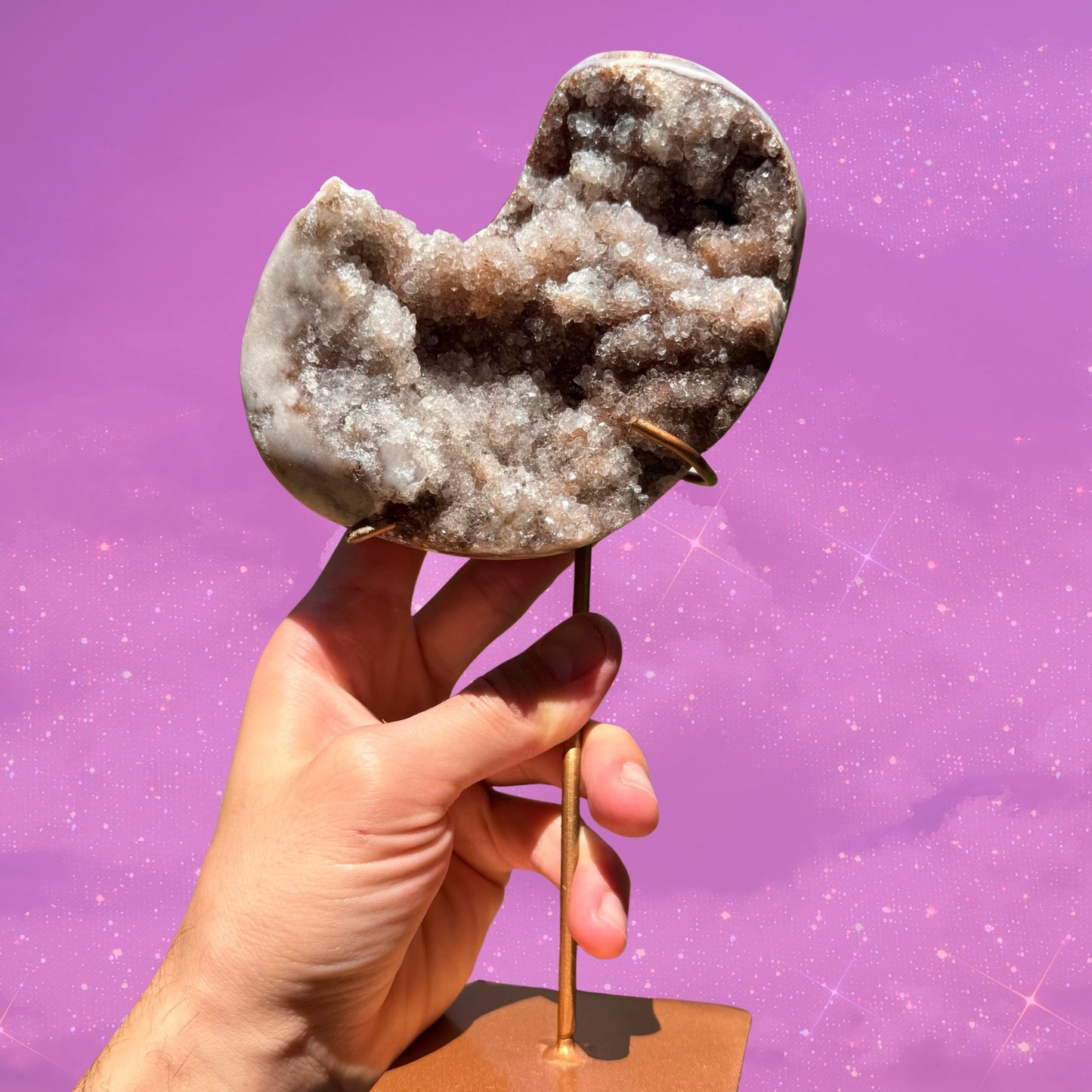 Druzy Pink Amethyst Natural Half-Moon Formation on Stand