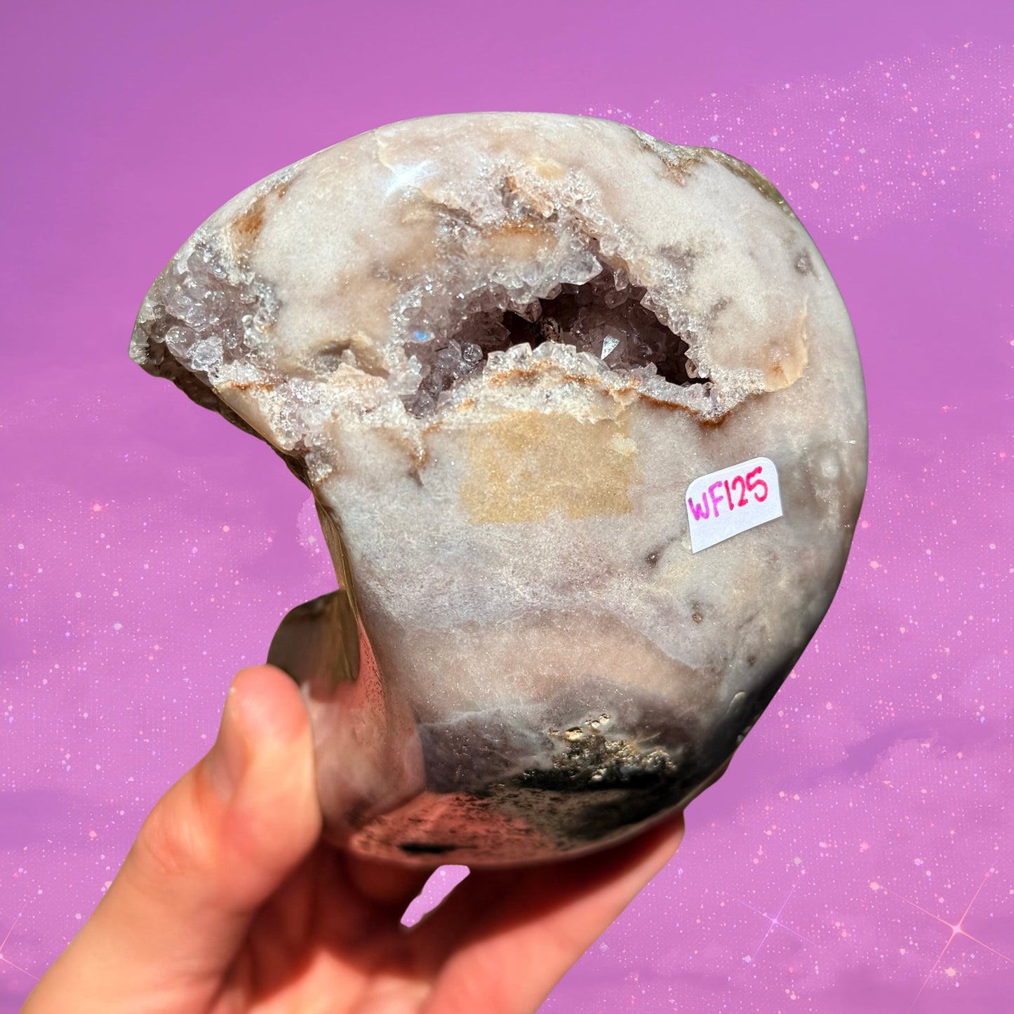 Druzy Pink Amethyst Natural Half-Moon Formation on Stand