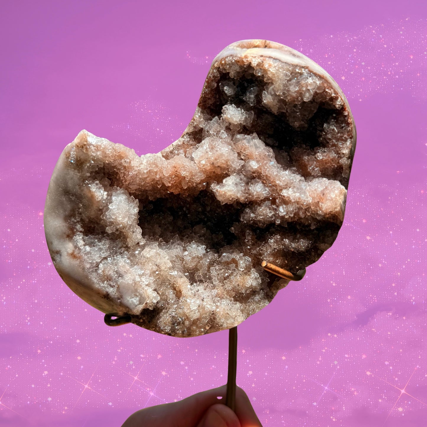 Druzy Pink Amethyst Natural Half-Moon Formation on Stand