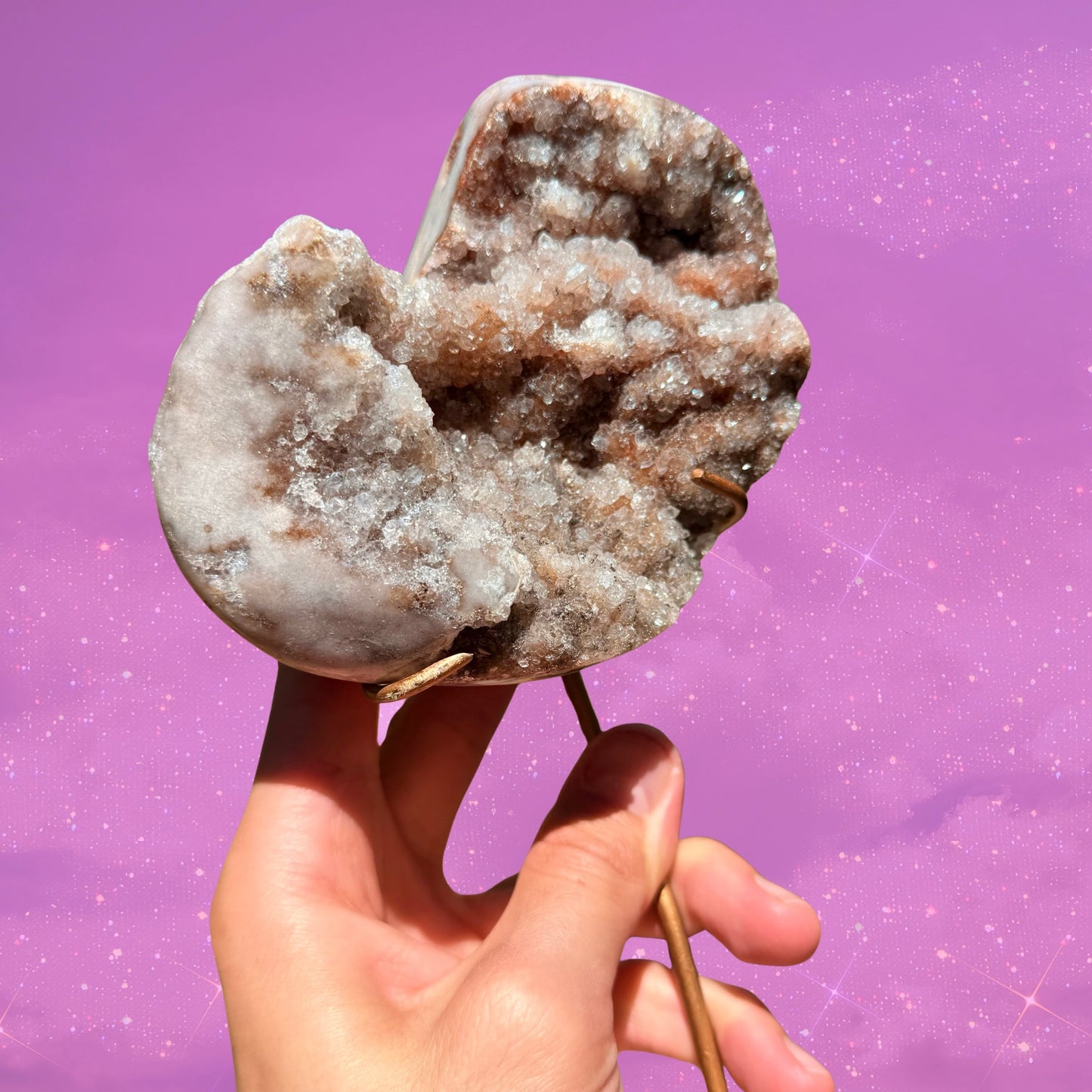 Druzy Pink Amethyst Natural Half-Moon Formation on Stand