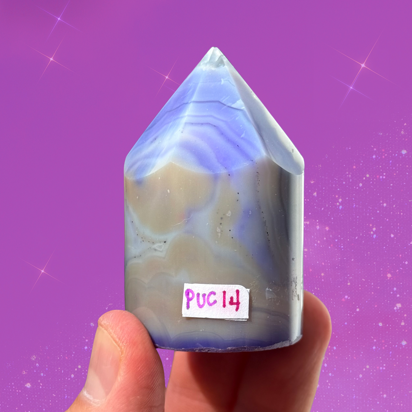 Swirly Purple Agate and Quartz Cylinder Tower with Dye Added