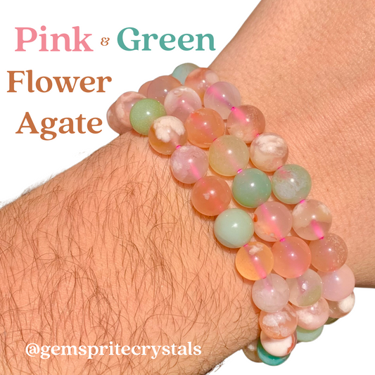Pink & Green Flower Agate Bracelets