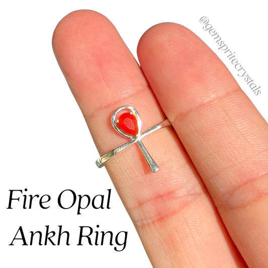Fire Opal Ankh Ring